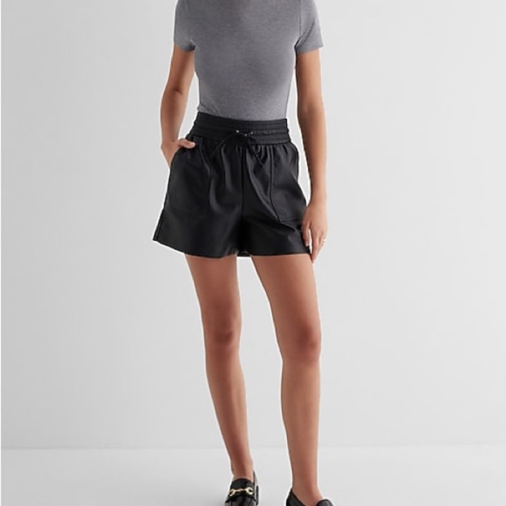 Express Black High Waist Leather Shorts